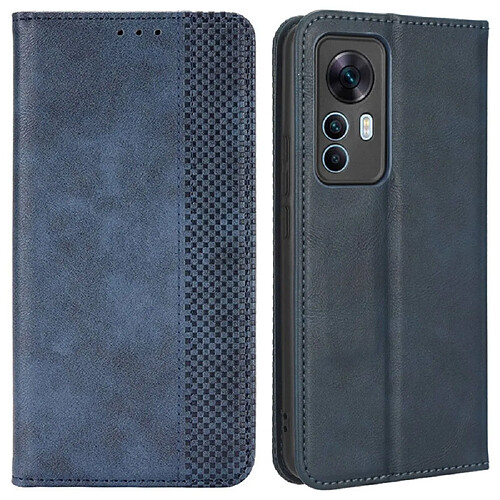 Etui en PU texture rétro, absorption magnétique avec support pour votre Xiaomi 12T 5G/12T Pro 5G/Redmi K50 Ultra 5G - bleu