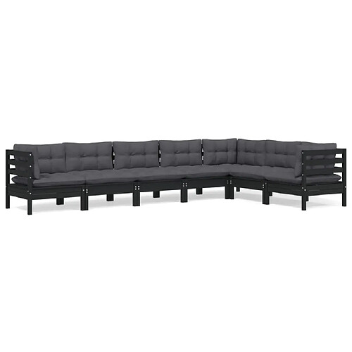 Maison Chic Salon de jardin 7 pcs + coussins - Mobilier/Meubles de jardin - Table et chaises d'extérieur Noir Bois de pin solide -MN76718