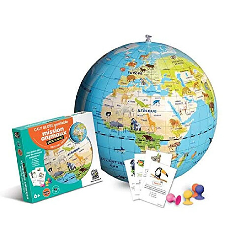 Globe gonflable - Quiz mission animaux - 42 cm - Caly Sarl