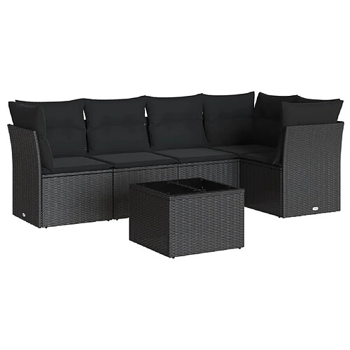 Maison Chic Salon de jardin 6 pcs avec coussins | Ensemble de Table et chaises | Mobilier d'Extérieur noir résine tressée -GKD45450