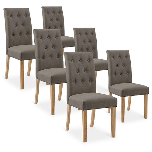 NC Lot de 6 chaises capitonnées Gaya tissu taupe