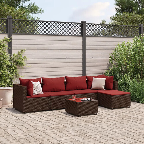 vidaXL Salon de jardin 6 pcs avec coussins Marron Résine tressée