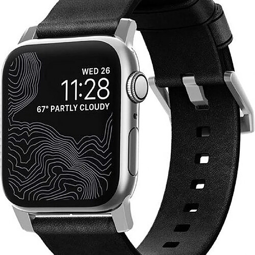 Nomad Bracelet Cuir Horween pour Apple Watch 42-44-45mm Noir / Argent