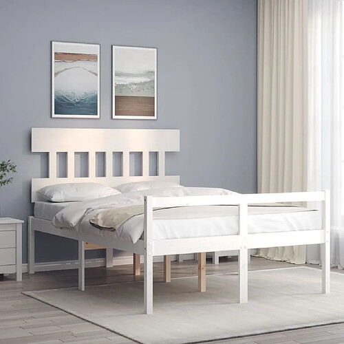 Maison Chic Lit adulte - Cadre Structure de lit avec tête de lit Contemporain blanc 140x200 cm bois massif -MN90882