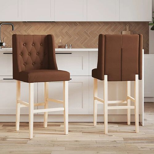 vidaXL Chaises de bar lot de 2 bois massif d'hévéa et tissu