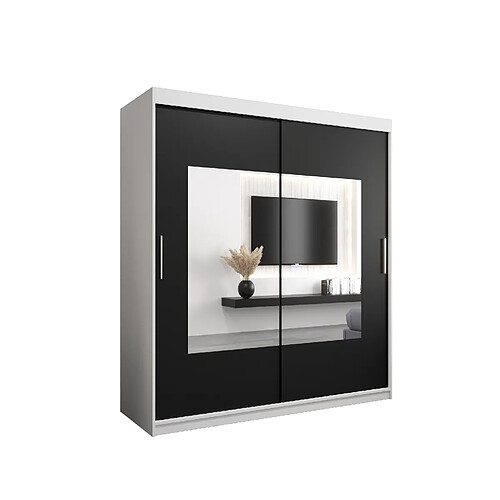 Abiks Meble Armoire Torino à portes coulissantes 200/180/62 2 portes (blanc/noir)