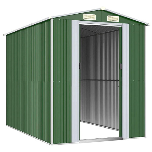 Helloshop26 Abri de jardin cabane cabanon maison de stockage remise extérieur hangar outils robuste 192 x 274 x 223 cm acier galvanisé vert 02_0022362