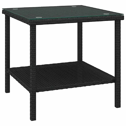 Maison Chic Table d'appoint | Table Basse noir 45x45x45 cm poly rotin et verre trempé -GKD22256