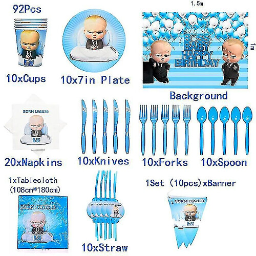 Universal 92 PCS Baby Boss Party Supply Baby Bosh Birthday Boy