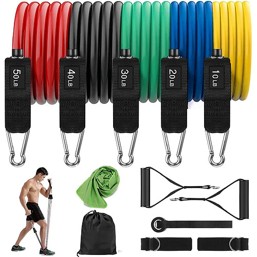 Justgreenbox 150 LBS Exercise Resistance Bands Set and Instant Cooling Fitness Towel 12Packs - JG-FT150-12