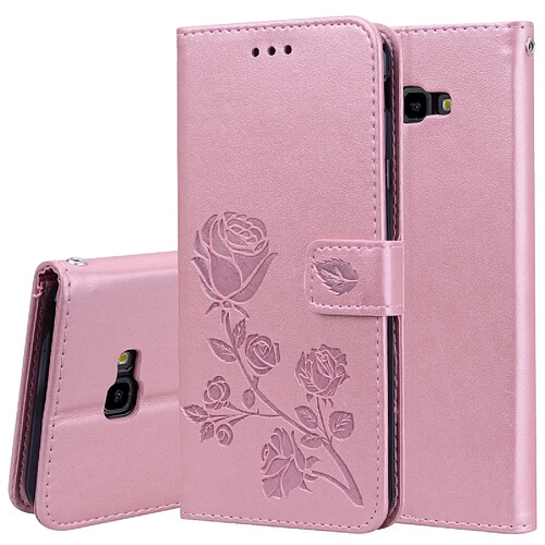 Wewoo Housse Coque Étui en cuir avec rabat horizontal relief Rose pour Samsung Galaxy J4 Plus, support, logements pour cartes et porte-monnaie (or rose)