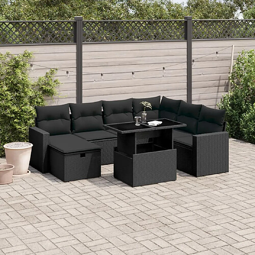 vidaXL Salon de jardin 8 pcs avec coussins noir résine tressée