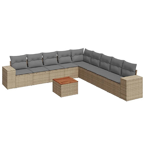 Maison Chic Salon de jardin avec coussins 10 pcs | Ensemble de Table et chaises | Mobilier d'Extérieur beige résine tressée -GKD93311