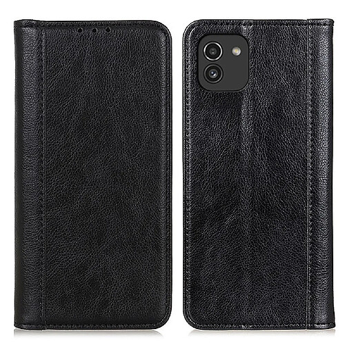 Etui en PU texture litchi, absorption magnétique noir pour votre Samsung Galaxy A03 (164.2x75.9x9.1mm)