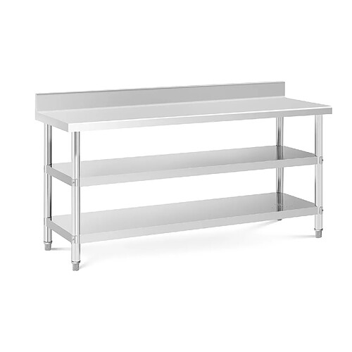 Helloshop26 Table de travail acier inoxydable avec dosseret - 180 x 60 x 16,5 cm - 226 kg - 2 tablettes 14_0007317