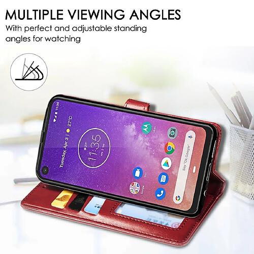 Wewoo Housse Coque Etui en cuir de couleur unie pour téléphone portable avec protection et lanièrecadre photo et fente carteporte-monnaie et support Motorola Moto P40 Marron