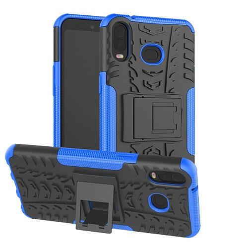 Wewoo Coque Pneu Texture TPU + PC antichoc pour Galaxy A6s, avec support (bleu)