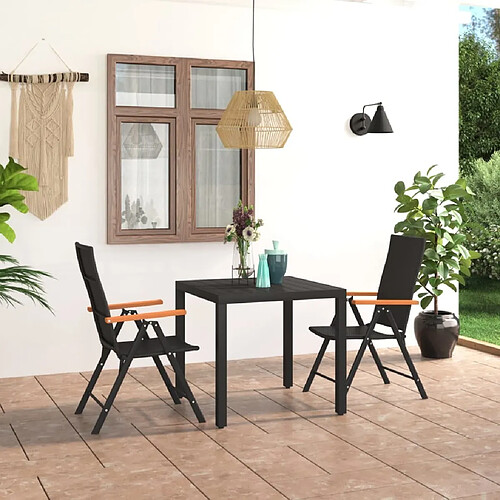 Salle à manger de jardin 3 pcs,Table et chaise à dîner Noir et marron -MN84184