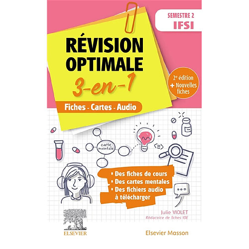 Révision optimale 3-en-1 : semestre 2 IFSI : fiches, cartes, audio