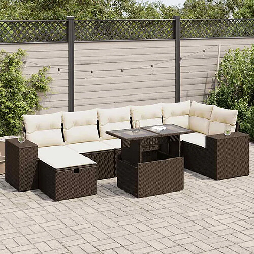 vidaXL Salon de jardin avec coussins 5 pcs marron résine tressée