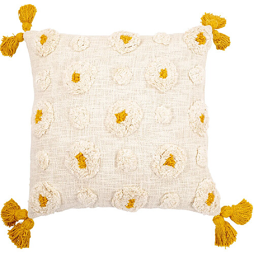 ICONIK INTERIOR Coussin carré design boho Bali en coton, coussin + rembourrage - Isla Jaune