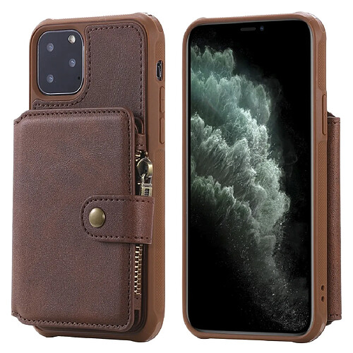 Wewoo Coque Pour iPhone 11 Pro Boucle Zipper Etui de protection antichoc avec support et fentes cartes et portefeuille et lanière et cadres photos café