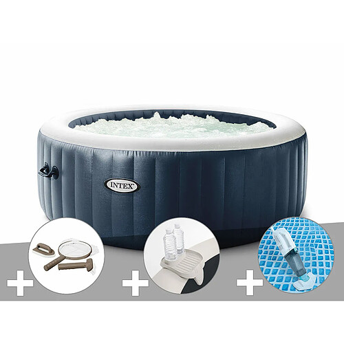 Kit spa gonflable Intex PureSpa Blue Navy rond Bulles 4 places + Kit d'entretien + Porte/verre + Aspirateur