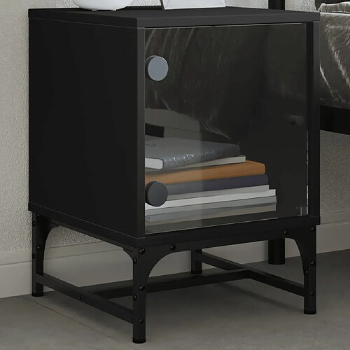 vidaXL Table de chevet avec porte en verre noir 35x37x50 cm