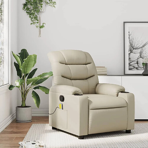 vidaXL Fauteuil inclinable de massage Crème Similicuir