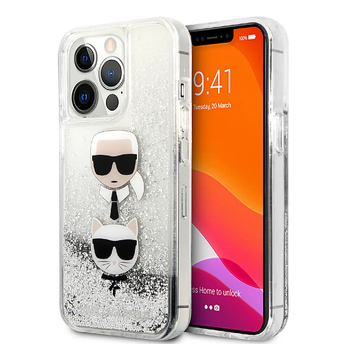 Karl Lagerfeld KLHCP13LKICGLS Coque de protection pour iPhone 13 Pro / 13 6,1' Argent liquide Karl&Choupette Head