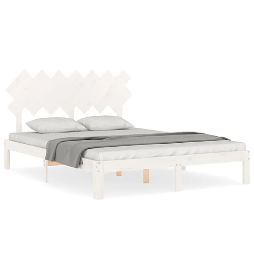 Maison Chic Cadre/structure de lit avec tête de lit pour adulte - Lit Moderne Chambre blanc 140x190 cm bois massif -MN93976