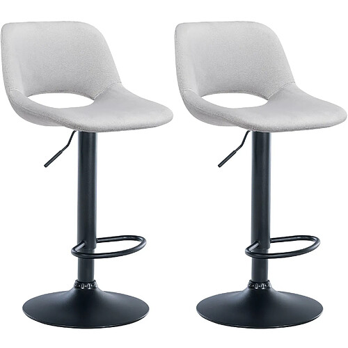 Decoshop26 Tabourets de bar chaises haute x2 avec repose-pieds en velours gris clair piètement métallique noir 10_0004082