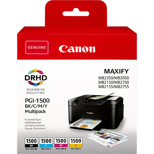 CANON Réservoir d encre original PGI 1500 BK C M Y Multipack Pack de 4 Noir, Jaune, Cyan, Magenta