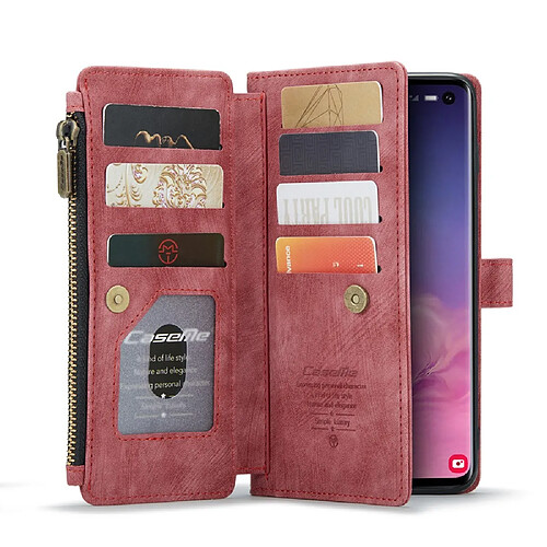 Caseme Etui en PU + TPU avec poche zippée et porte-cartes rouge pour votre Samsung Galaxy S10 4G