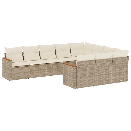 Maison Chic Salon de jardin avec coussins 10 pcs | Ensemble de Table et chaises | Mobilier d'Extérieur beige résine tressée -GKD42699