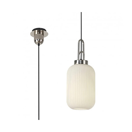 Luminaire Center Suspension design 1 ampoule Nickel poli,opale