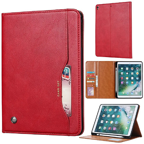 Etui en PU auto-absorbé avec support et fente pour stylo rouge pour votre Apple iPad 10.2 (2019)