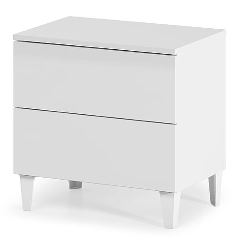 Pegane Table de chevet en bois coloris blanc brillant avec 2 tiroirs -Hauteur 49 cm x Longueur 50 cm x Profondeur34 cm