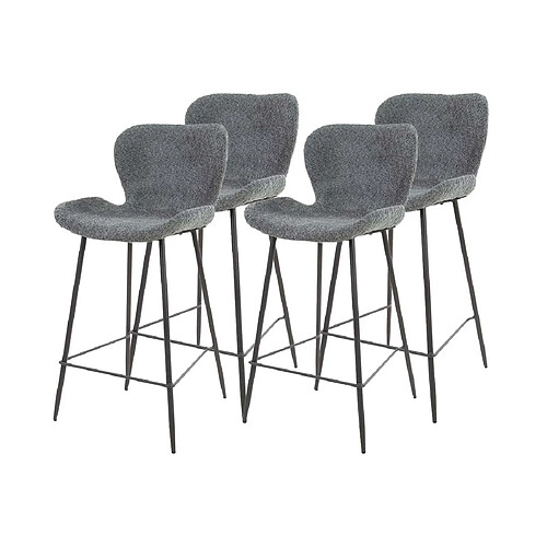 Lisa Design Basti - lot de 4 tabourets de bar - en tissu bouclette gris