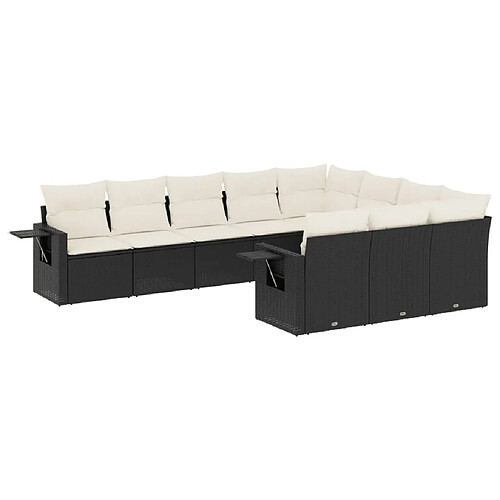 Maison Chic Salon de jardin 10 pcs avec coussins | Ensemble de Table et chaises | Mobilier d'Extérieur noir résine tressée -GKD33486