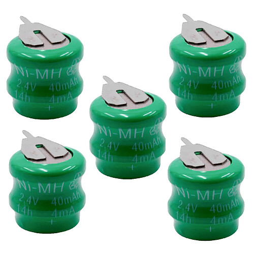 vhbw 5x NiMH pile bouton de remplacement pour type V40H 2 épingles 40mAh 2,4V convient pour les batteries de modélisme etc.