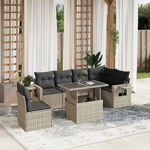 vidaXL Salon de jardin avec coussins 7 pcs gris clair résine tressée