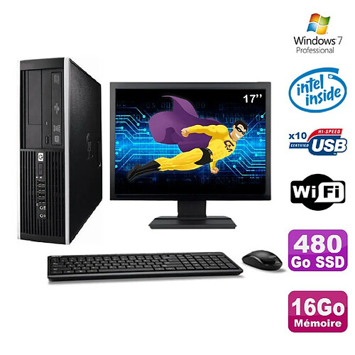 Lot PC HP Elite 6000 Pro SFF E5400 2.7Ghz 16Go 480Go SSD WIFI W7 Pro + Ecran 17"" · Occasion