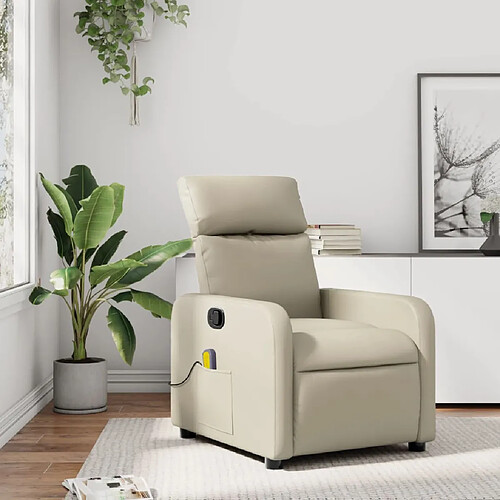 vidaXL Fauteuil inclinable de massage Crème Similicuir