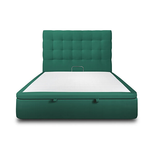 Sommeil de plomb Lit coffre 200x200cm avec tête de lit capitonnée Velours Vert - Hauteur totale : 39cm