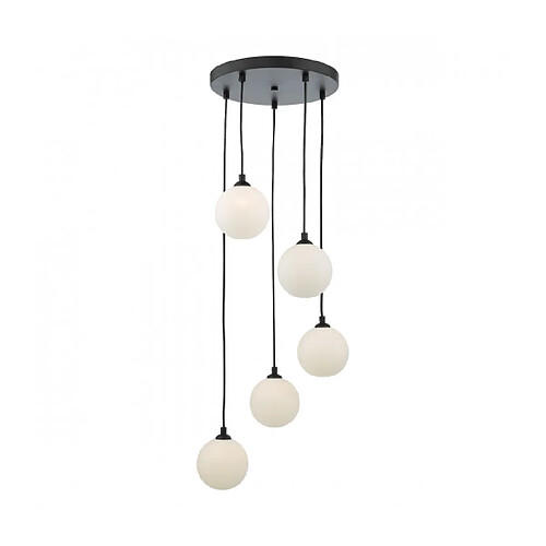 Luminaire Center Suspension Federico Noir satiné,verre opale 5 ampoules 150cm