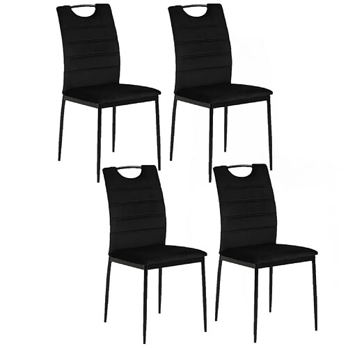 Toilinux Lot de 4 Chaises de salle à manger effet velours et métal - Noir