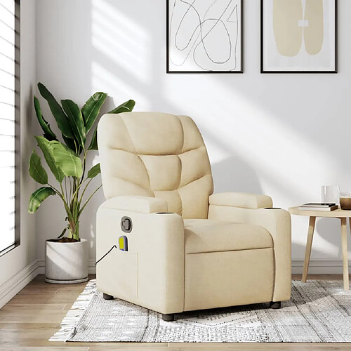 vidaXL Fauteuil de massage inclinable Crème Tissu