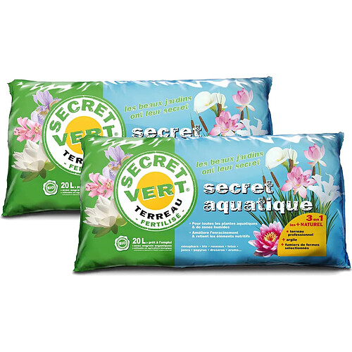 Secret Vert Terreau bio pour plantes aquatiques 20L (Lot de 2).