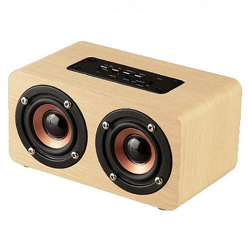 Universal Haut-parleur Bluetooth double Horn en bois 4,2 Bluetooth avec une interface Aux Audio et une interface micro USB pour téléphone portable / PC | Subwoofer (grain bois d'abricot)